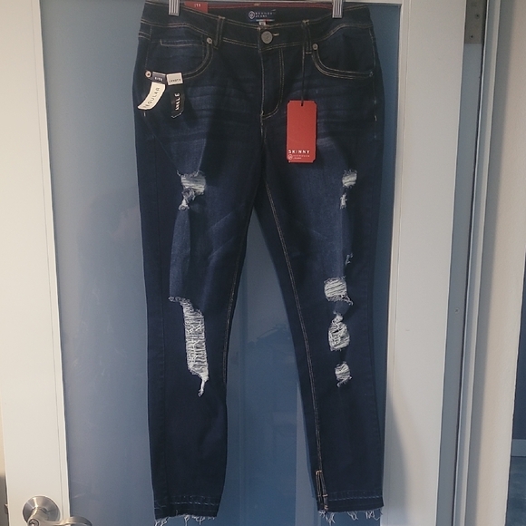 Dkny Denim - DKNY Women's Ripped Dark Blue Skinny Jeans
